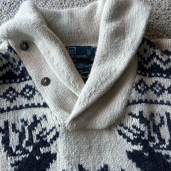 Ralph Lauren Men’s Large Sweater Cream Reindeer Winter Grandpa Cozy Classic - Picture 5 of 14